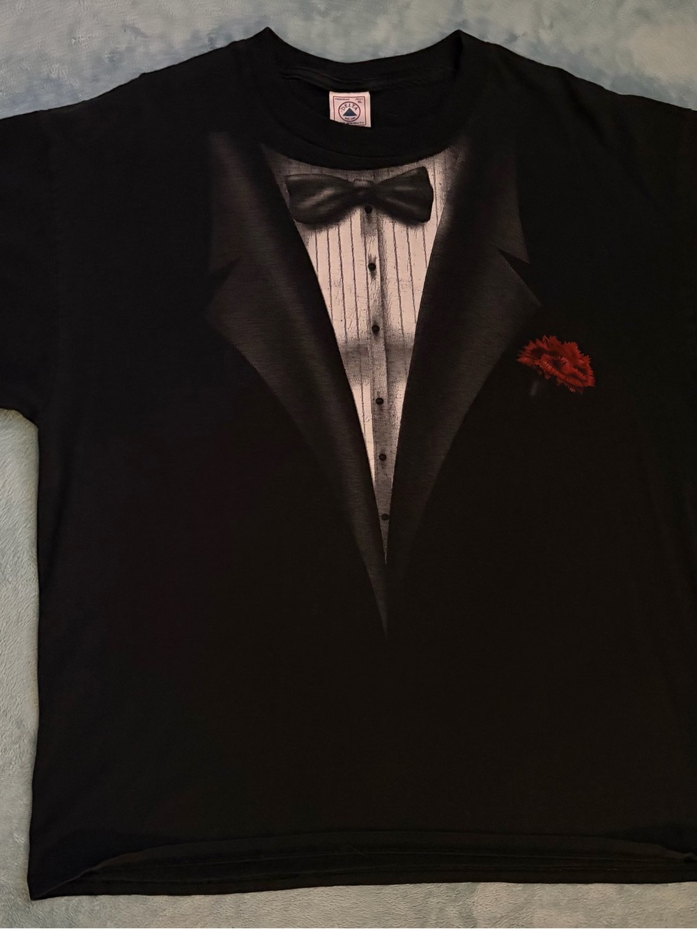 Delta Vintage Tuxedo T-shirt with Red Pocket Flower and Bow Tie Black XL 90s